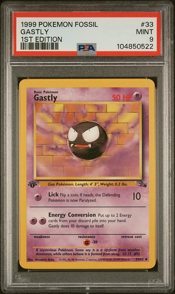 1999 Pokemon Fossil 33 Gastly 1st Edition PSA