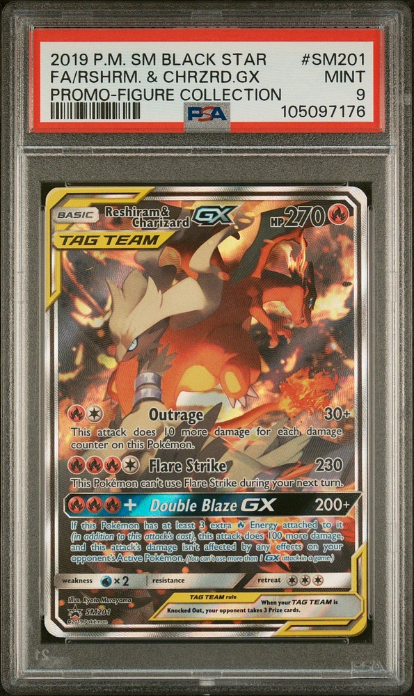 2019 Pokemon Sm Black Star Promo Sm201 Full Art/reshiram & Charizard Gx Reshiram & Charizard-gx Figure Collection PSA