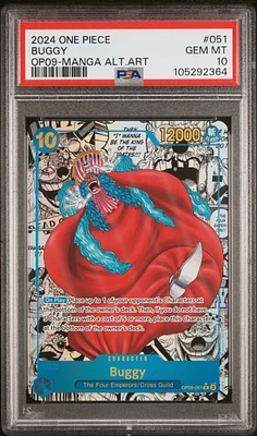 2024 One Piece Op09-emperors In The New World 051 Buggy Manga Alternate Art PSA 10