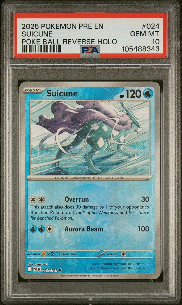 2025 Pokemon Pre En-prismatic Evolutions 024 Suicune Poke Ball Reverse Holo PSA
