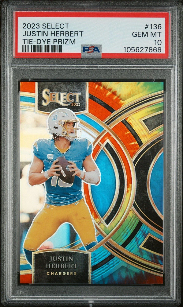 2023 Panini Select 136 Justin Herbert Tie-dye Prizm PSA 10
