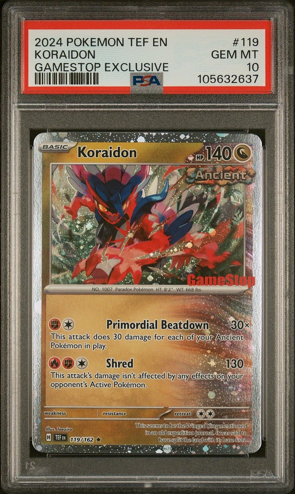2024 Pokemon Tef En-temporal Forces 119 Koraidon Gamestop Exclusive PSA