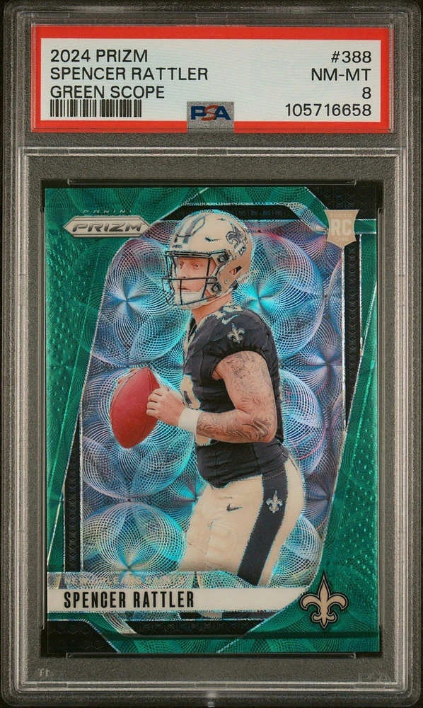 2024 Panini Prizm 388 Spencer Rattler Green Scope PSA 8