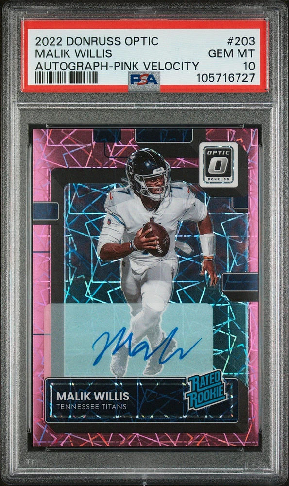 2022 Panini Donruss Optic 203 Malik Willis Autograph-pink Velocity PSA 10