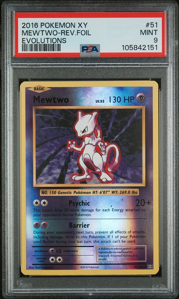 2016 Pokemon Xy Evolutions 51 Mewtwo-reverse Foil PSA
