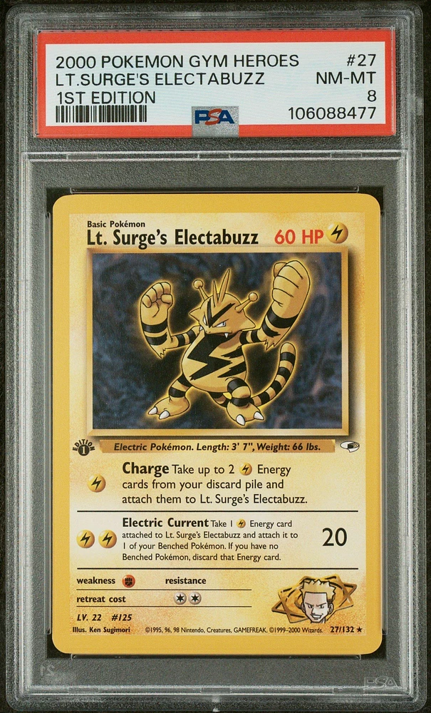 2000 Pokemon Gym Heroes 27 Lt. Surge's Electabuzz 1st Edition PSA 8