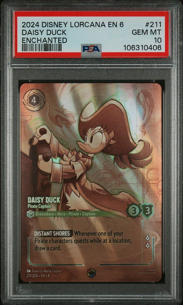 2024 Disney Lorcana En 6-azurite Sea 211 Daisy Duck - Pirate Captain Enchanted PSA 10