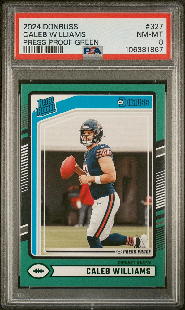 2024 Panini Donruss 327 Caleb Williams Press Proof Green PSA 8
