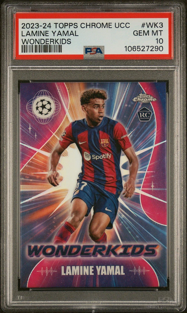 2023-24 Topps Chrome Uefa Club Competitions Wonderkids Wk3 Lamine Yamal PSA 10
