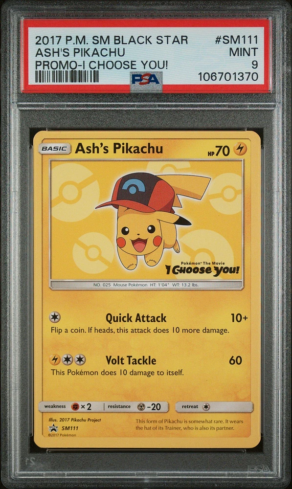 2017 Pokemon Sm Black Star Promo Sm111 Ash's Pikachu I Choose You! PSA
