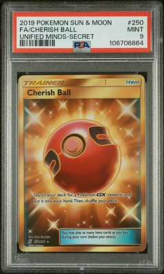 2019 Pokemon Sun & Moon Unified Minds 250 Full Art/cherish Ball Secret PSA 9
