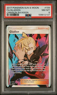 2017 Pokemon Sun & Moon Crimson Invasion 109 Full Art/gladion PSA