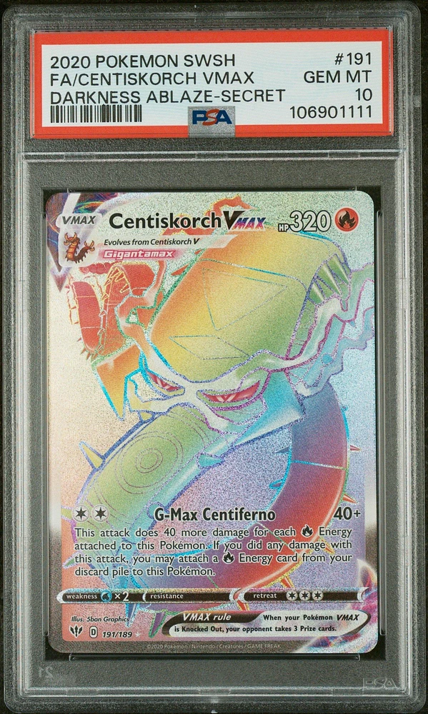 2020 Pokemon Sword & Shield Darkness Ablaze 191 Full Art/centiskorch Vmax Secret PSA