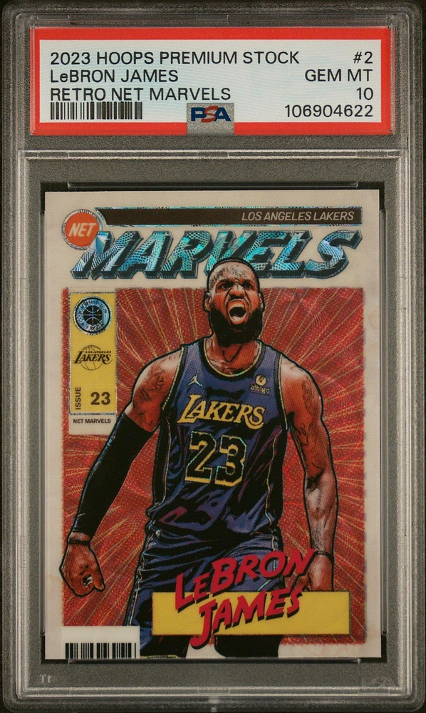 2023 Panini Hoops Premium Stock Retro Net Marvels 2 Lebron James PSA 10