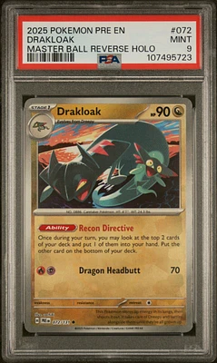 2025 Pokemon Pre En-prismatic Evolutions 072 Drakloak Master Ball Reverse Holo PSA 9