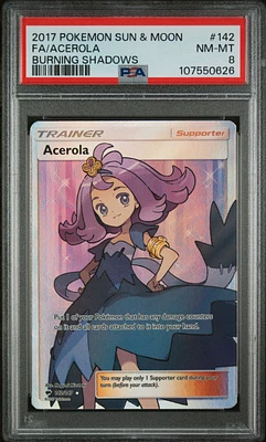 2017 Pokemon Sun & Moon Burning Shadows 142 Full Art/acerola PSA