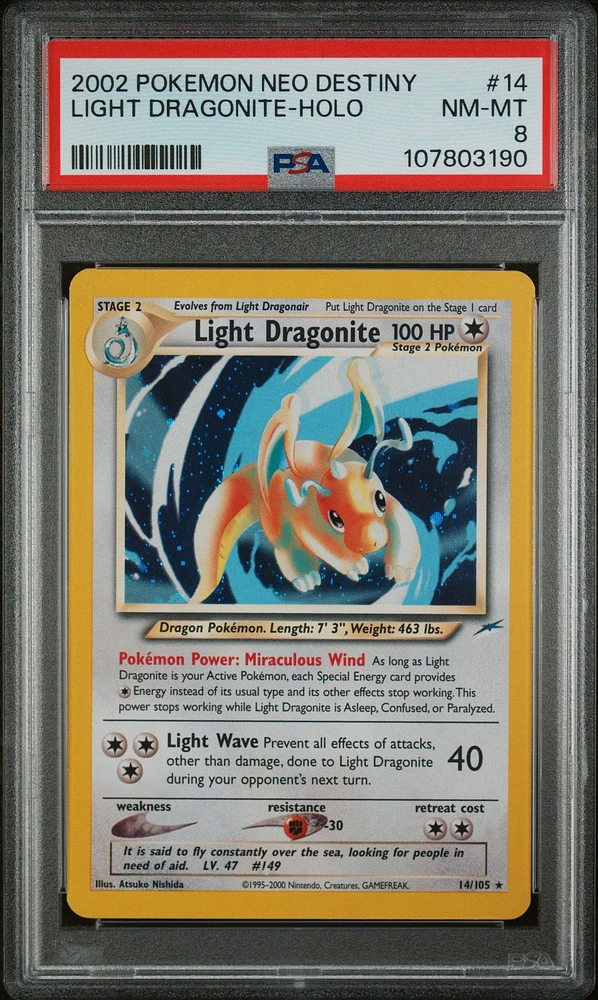 2002 Pokemon Neo Destiny 14 Light Dragonite-holo PSA