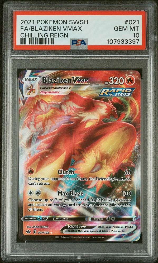2021 Pokemon Sword & Shield Chilling Reign 021 Full Art/blaziken Vmax PSA 10