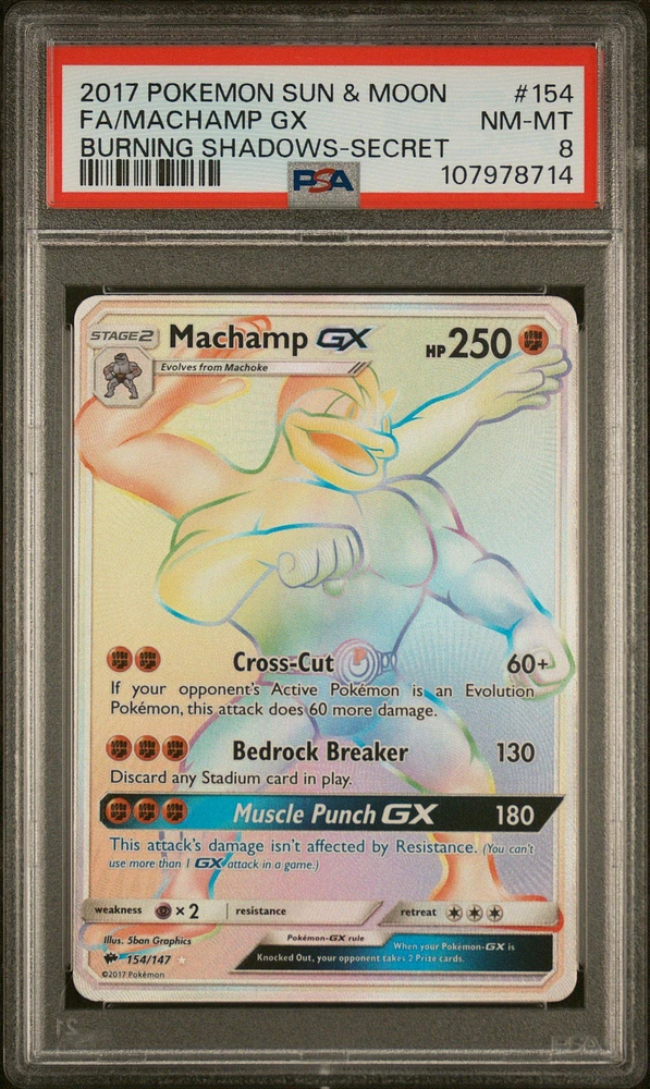 2017 Pokemon Sun & Moon Burning Shadows 154 Full Art/machamp Gx Secret PSA