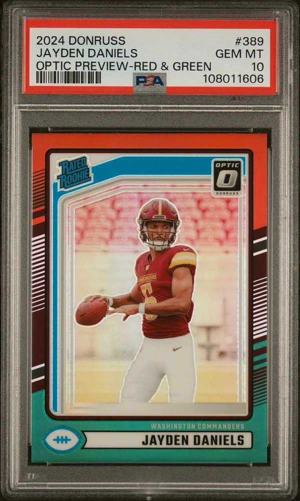 2024 Panini Donruss 389 Jayden Daniels Optic Preview-red & Green PSA