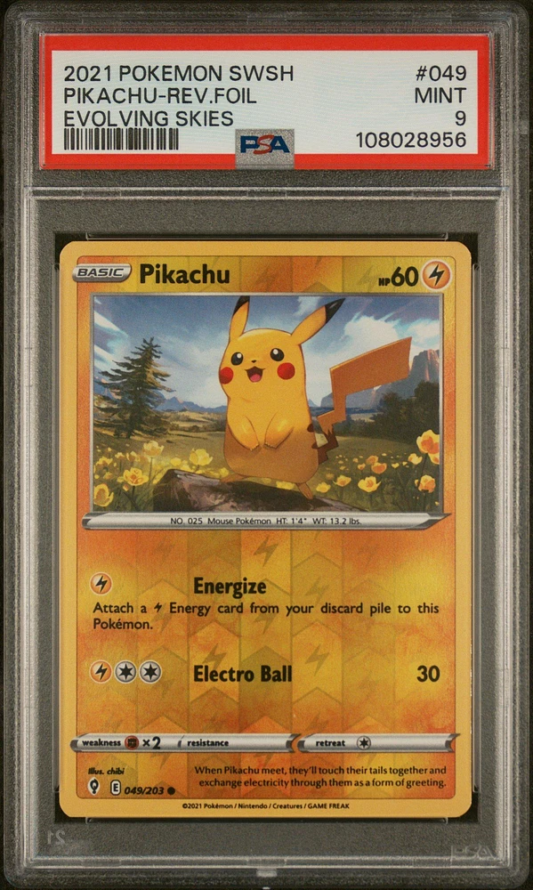 2021 Pokemon Sword & Shield Evolving Skies 049 Pikachu-reverse Foil PSA