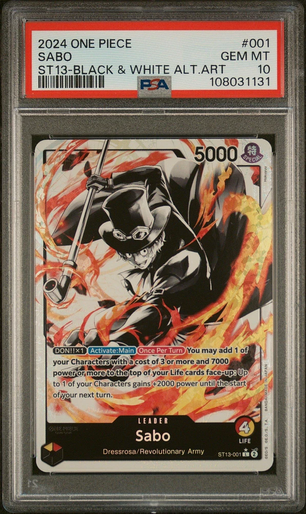 2024 One Piece Ultra Deck-the Three Brothers 001 Sabo Black & White Alternate Art PSA 10
