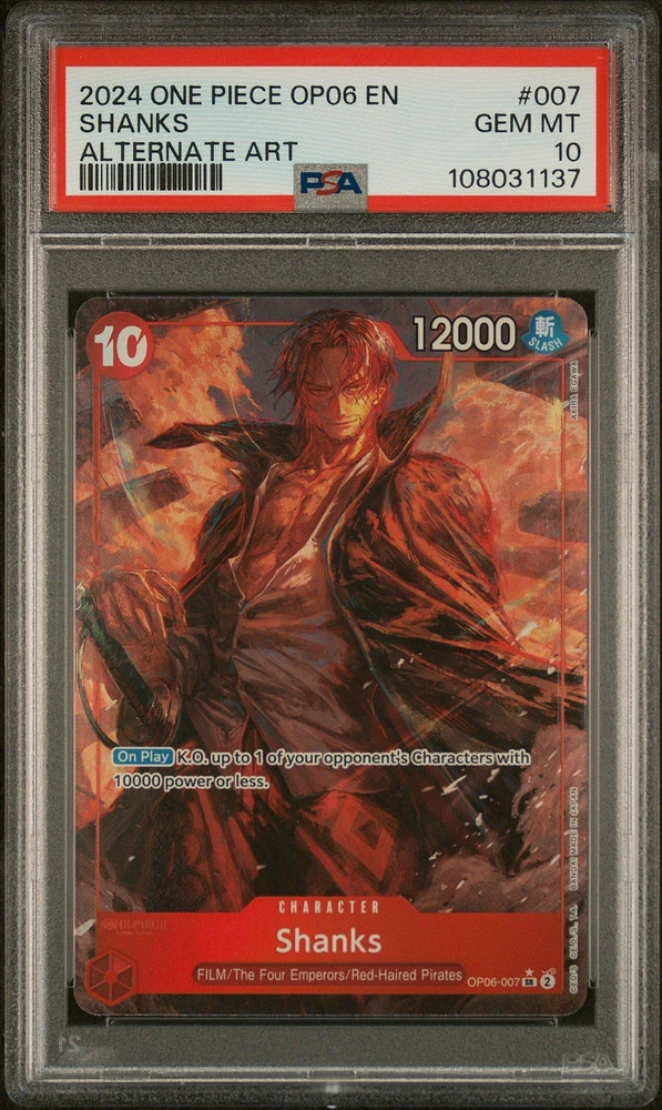 2024 One Piece Op06-wings Of The Captain 007 Shanks Alternate Art PSA 10