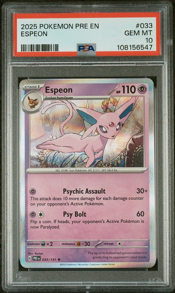 2025 Pokemon Pre En-prismatic Evolutions 033 Espeon PSA 10