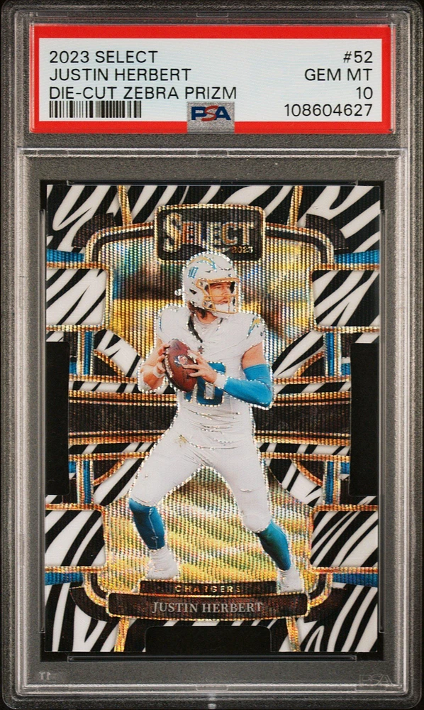 Panini Select Justin Herbert Die-cut Zebra Prizm PSA 10
