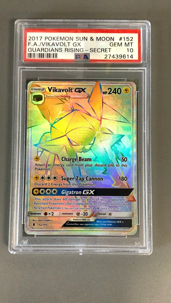 2017 Pokemon Sun & Moon Guardians Rising 152 Full Art/vikavolt Gx Secret PSA 10