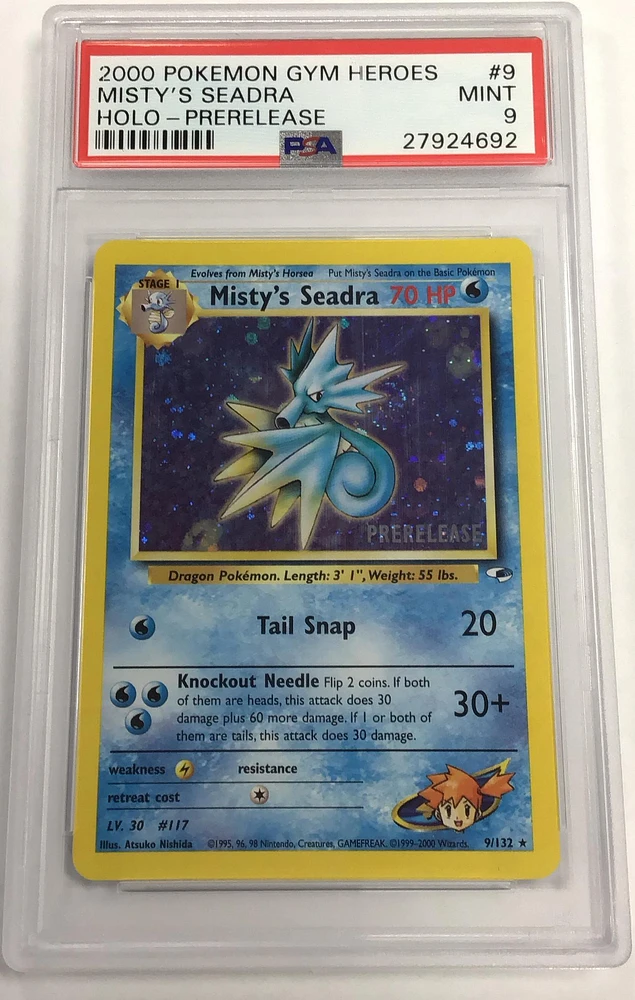 2000 Pokemon Gym Heroes 9 Misty's Seadra Holo-prerelease PSA 9