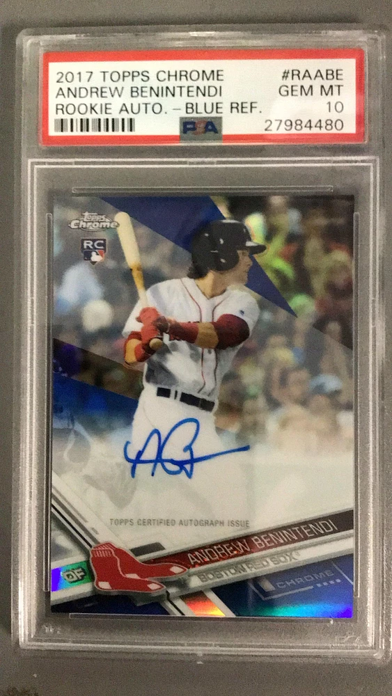 2017 Topps Chrome Rookie Autographs Ra-abe Andrew Benintendi Blue Refractor PSA 10