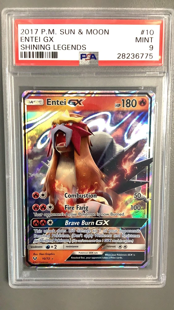 2017 Pokemon Sun & Moon Shining Legends 10 Entei Gx PSA 9