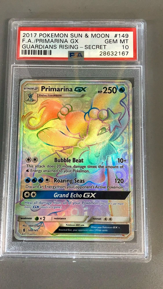 2017 Pokemon Sun & Moon Guardians Rising 149 Full Art/primarina Gx Secret PSA 10