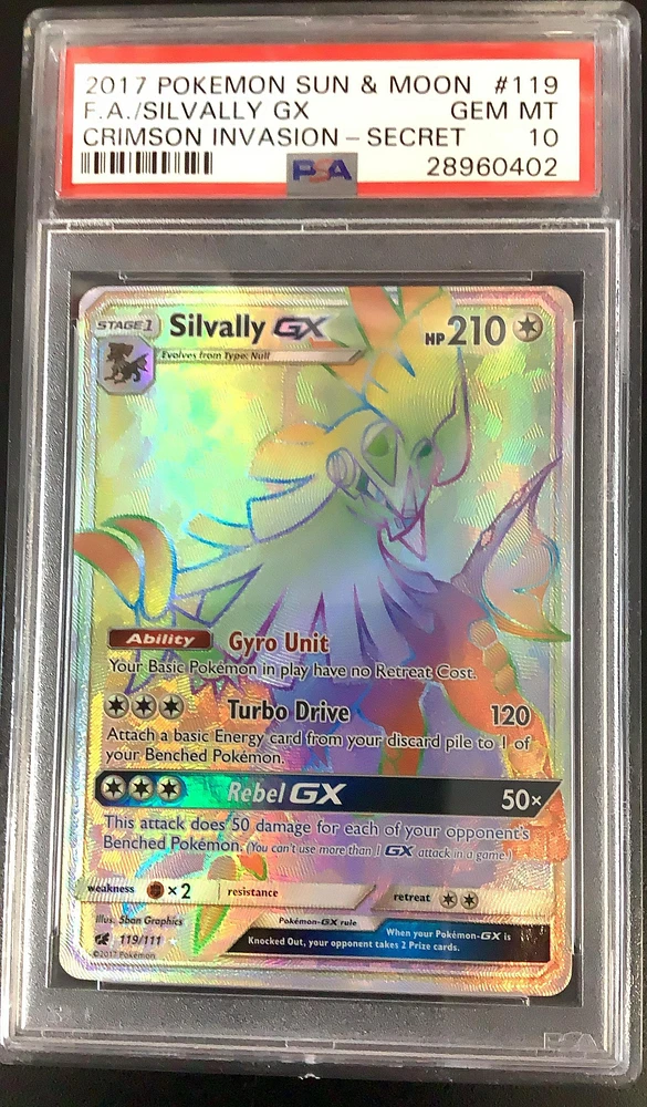2017 Pokemon Sun & Moon Crimson Invasion 119 Full Art/silvally Gx Secret PSA 10