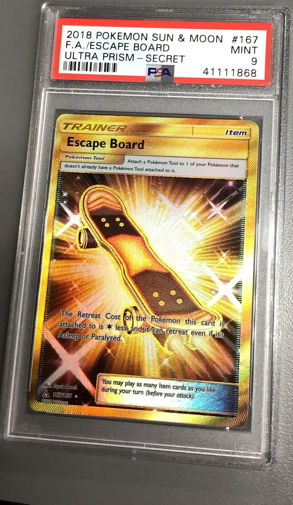 2018 Pokemon Sun & Moon Ultra Prism 167 Full Art/escape Board Secret PSA 9