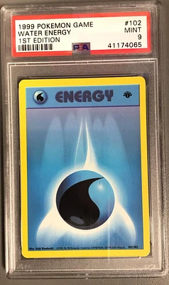 1999 Pokemon Game 102 Water Energy 1st Edition PSA 9