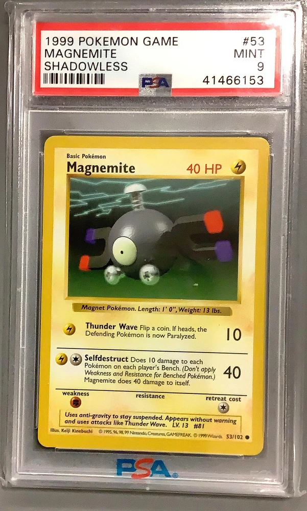 1999 Pokemon Game 53 Magnemite Shadowless PSA 9