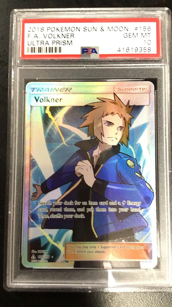2018 Pokemon Sun & Moon Ultra Prism 156 Full Art/volkner PSA 10