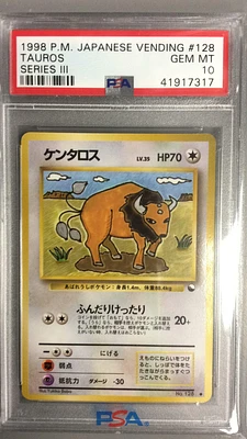 1998 Pokemon Japanese Vending 128 Tauros Series Iii PSA 10