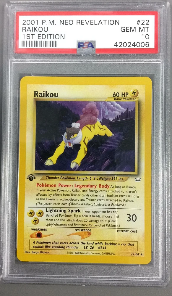 2001 Pokemon Neo Revelation 1st Edition 22 Raikou PSA