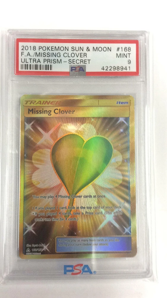 2018 Pokemon Sun & Moon Ultra Prism 168 Full Art/missing Clover Secret PSA 9