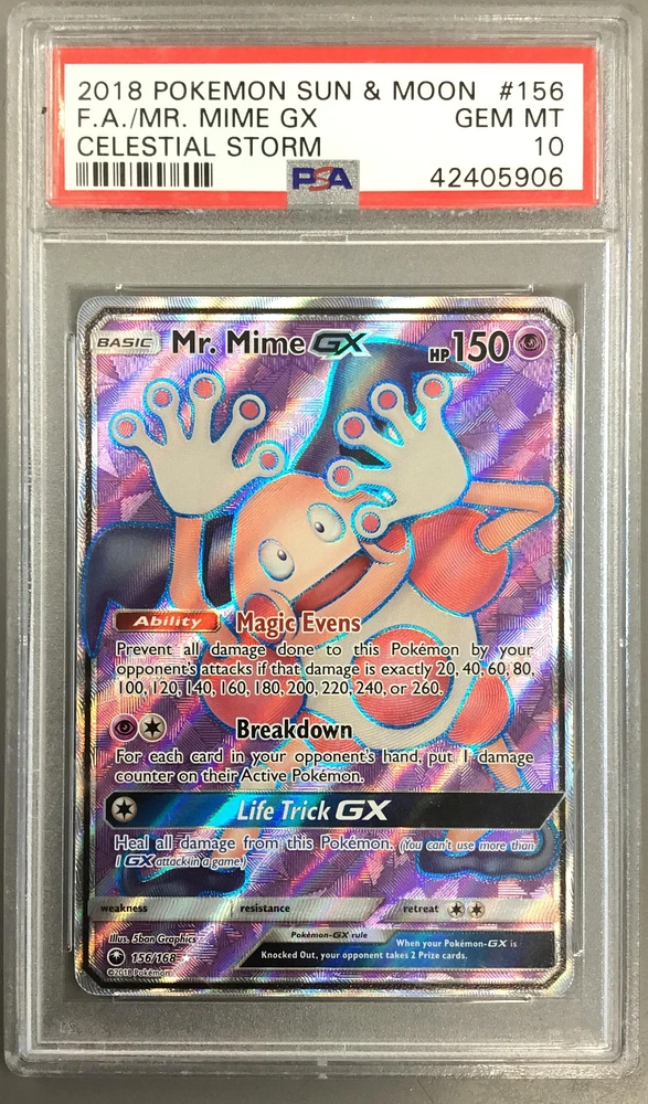 2018 Pokemon Sun & Moon Celestial Storm 156 Full Art/mr. Mime Gx PSA