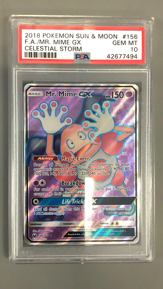 2018 Pokemon Sun & Moon Celestial Storm 156 Full Art/mr. Mime Gx PSA 10