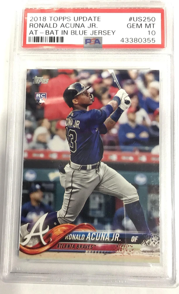 2018 Topps Update Us250 Ronald Acuna Jr. At-bat In Blue Jersey PSA 10