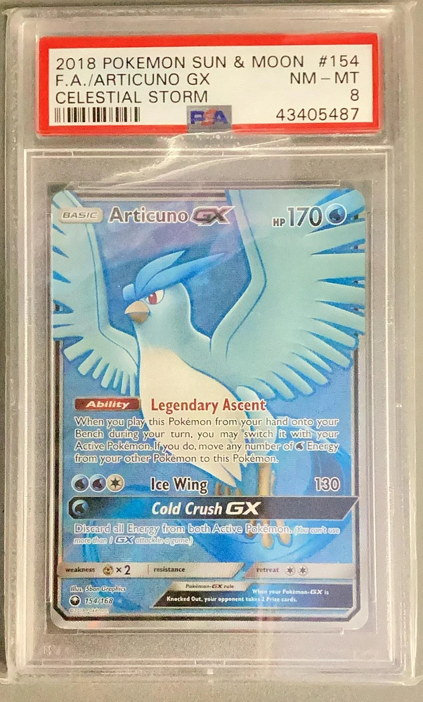 2018 Pokemon Sun & Moon Celestial Storm 154 Full Art/articuno Gx PSA