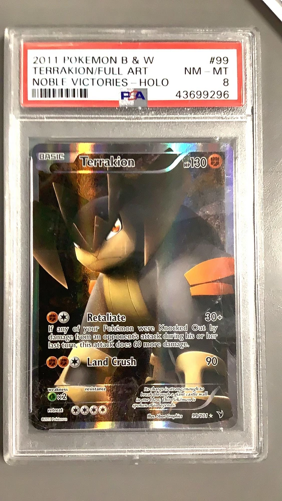 2011 Pokemon Black & White Noble Victories 99 Full Art/terrakion PSA 8