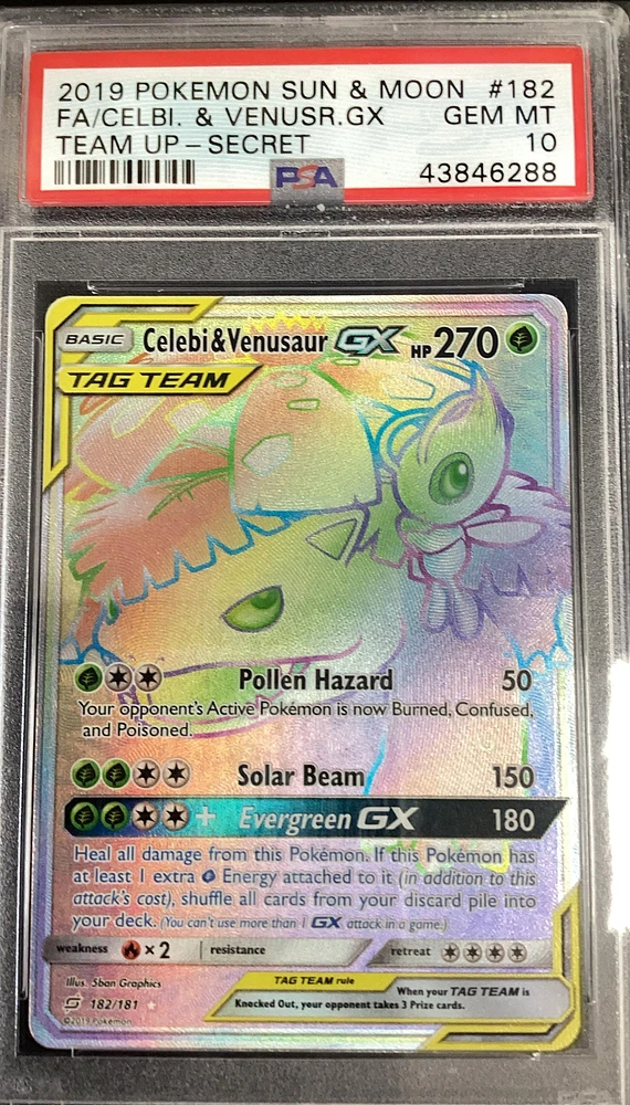 2019 Pokemon Sun & Moon Team Up 182 Full Art/celebi & Venusaur Gx Secret PSA