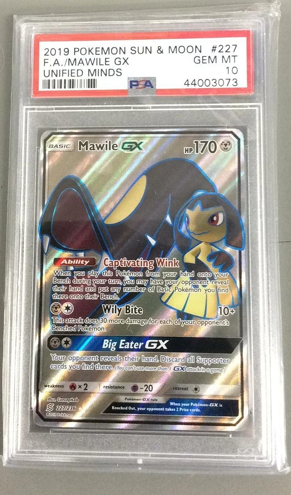 2019 Pokemon Sun & Moon Unified Minds 227 Full Art/mawile Gx PSA 10