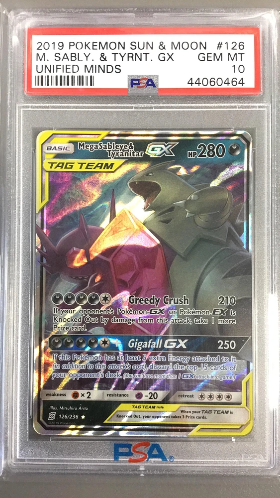 2019 Pokemon Sun & Moon Unified Minds M.sbleye/tyranitar Gx PSA
